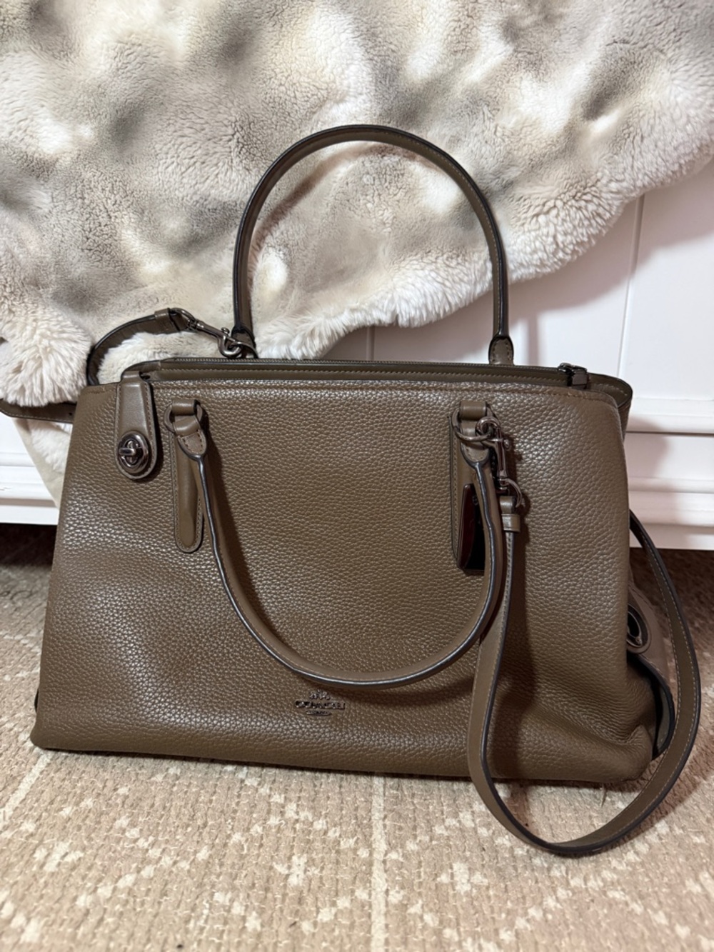Coach Olive Brown Pebbled Leather Satchel